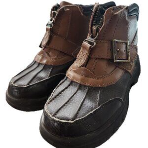 POLO Ralph Lauren Boys Slip-On Boots Size 11.5 Chocolate Black Leather